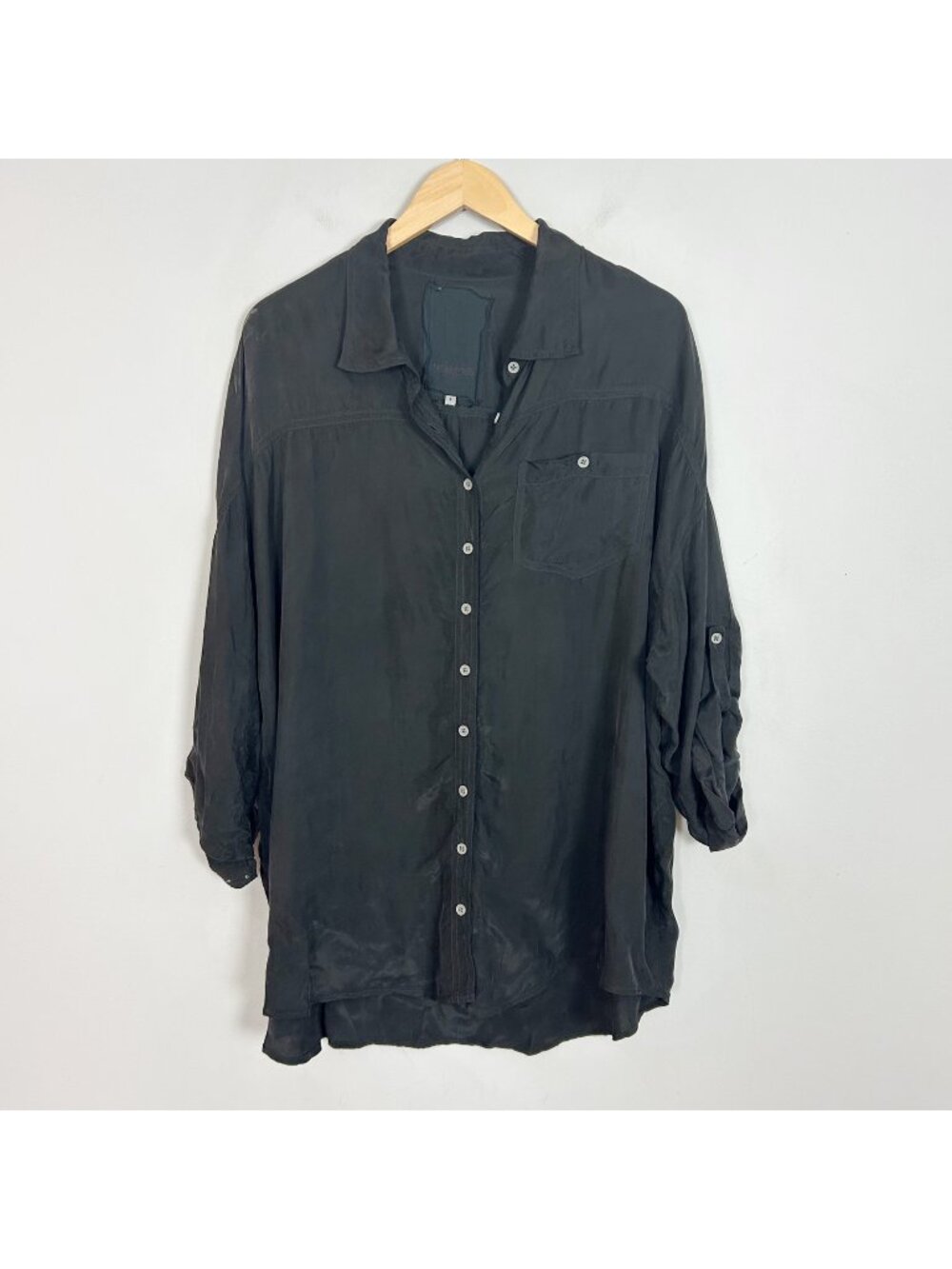 Pete & Greta Johnny Was Cupra Oversized Black Button Front Tunic Top Size Large